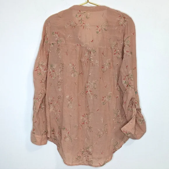 fig and flower Large Dusty Rose Floral Embroidered Long Sleeve Button Down Shirt - Picture 7 of 10